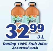 Darling 100% Fruit Juice-3L Each