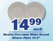 Kwality 10.5" Porcelain White Round Dinner Plate
