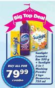 Sunlight Laundry Bar 500g + Sunlight 2-In-1 Washing Powder 2kg + Domestos 750ml Combo