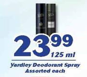 Yardley Deodorant Spray-125ml Each