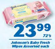 Johnson's Baby Fresh Wipes Assorted-72's Pack