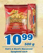 Fatti's & Moni's Macaroni/Spaghetti-500g Each