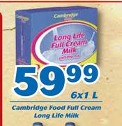 Cambridge Food Full Cream Long Life Milk-6 x 1Ltr