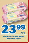 Johnson's baby Wipes Assorted-72's Each