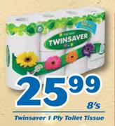 Twinsaver 1 Ply Toilet Tissue-8's