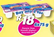 Danone Snax Smooth Yoghurt Assorted 6 x 75g-Each