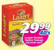 Laager Rooibos Tagless Teabags Assorted-40's