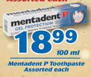 Mentadent P Toothpaste-100ml Each