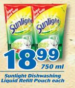 Sunlight Dishwashing Liquid Refill Pouch-750ml Each
