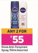 Nivea Anti Perspirant Spray Assorted-For Any 2 x 150ml