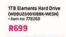 WD 1TB Elements Hard Drive WDBUZG0010BBK-WESN-Each