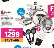 Tissolli 12 Piece Tango Stainless Steel Pot Set With Free 6 Piece Steak Knives & 3 Utensils