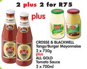 Crosse & Blackwell Tangy/Burger Mayonnaise 2x750g+ All Gold Tomato Sauce 2x700ml