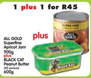 All Gold Superfine Apricot Jam 900g+ Black Cat Peanut Butter(All Variants) 600g