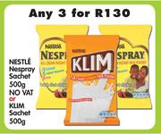 Nestle Nespray Sachet-500g Or Klim Sachet-Any 3x500g