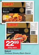 Eskort Rindless Streaky/Back Bacon-200g Each