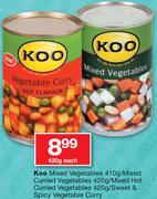 Koo Mixed Vegetables 410g/Mixed Curried 420g/Mixed Hot Curried Veg 420g/Sweet & Spicy Veg Curry-Each