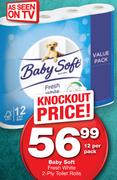 Baby Soft Fresh White 2 Ply Toilet Rolls-12 Per Pack