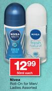 Nivea Roll-On For Men / Ladies Assorted-50ml Each