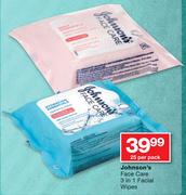 Johnson's Face Care 3-In-1 Facial Wipes-25 Per Pack