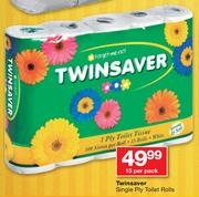 Twinsaver Single Ply Toilet Rolls-15 Per Pack