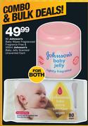 80 Johnson's Baby Wipes Fragranced/Fragrance Free & 500ml Johnson's Baby Jelly Scented/Unscented
