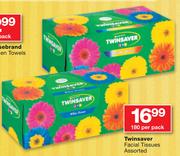 Twinsaver Facial Tissues Assorted-180 Per Pack