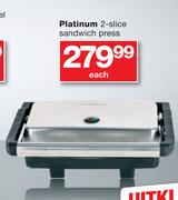 Platinum 2 Slice Sandwich Press-Each