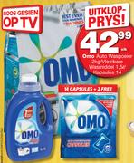 Omo Auto Waspoeier 2Kg/Vloeibare Wasmiddel 1.5Ltr/Kapsules 14-Elk