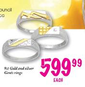 9ct Gold and Silver Gents Rings-each