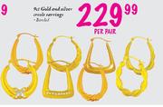 9ct Gold and Silver Creole Earrings-per pair