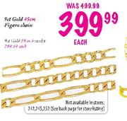 9ct Gold 45cm Figaro Chain-each