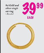 9ct Gold and Silver Single Earring-each