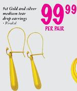9ct Gold and Silver Medium Tear Drop Earrings-per pair
