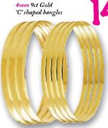 4mm 9ct Gold "C" Shaped Bangles