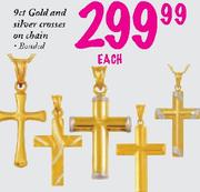 9ct Gold & Silver Crosses On Chain-Bonded