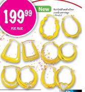 9ct Gold & Silver Creole Earings-Per Pair