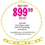 9ct Gold 50cm Figaro Chain & 19cm Matching Braclet Set