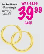 9ct Gold & Silver Single Earing-Bonded