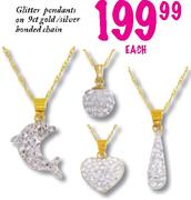 Glitter Pendant on 9ct Gold/Silver Bounded Chain