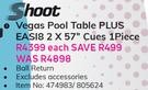 Shoot Vegas Pool Table Plus EASI8 2 x 57" Cues 1 Piece-Each