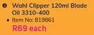 Wahl Clipper 120ml Blade Oil 3310-400