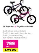 Raleigh 16" Atom Girls Or Boys Mountain Bike-Each