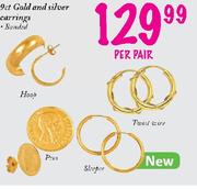 9ct Gold and Silver Earrings-per pair