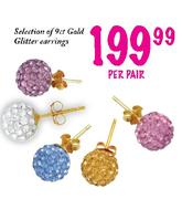 Selection of 9ct Gold Glitter Earrings-per pair