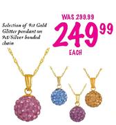 Selection of 9ct Gold Glitter Pendant on 9ct/Silver Bonded Chain-each