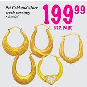 9ct Gold and Silver Creole Earrings-per pair