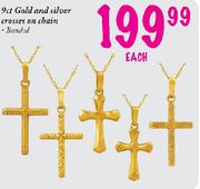 9ct Gold and Silver Crosses on Chain-each