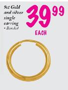 9ct Gold and Silver Single Earring-each