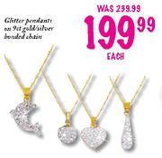 Glitter Pendants on 9ct Gold/Silver Bonded Chain-each